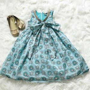 Chasing Fireflies Girls Blue Floral Easter Party Dress Braided Gold Trim